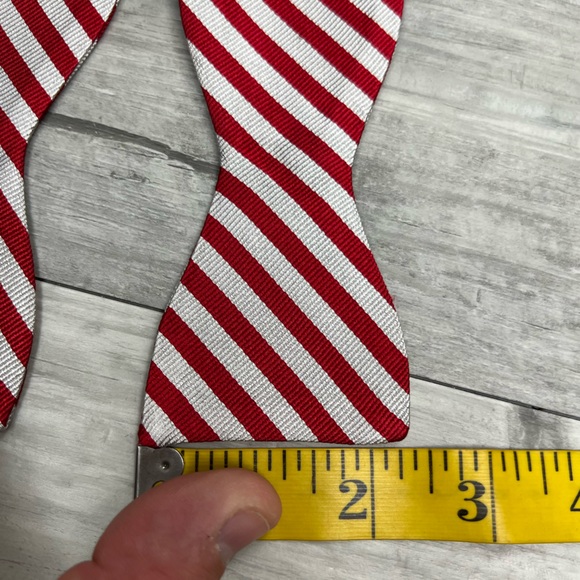 Atkinson’s Red & White Repp Stripe Silk Bowtie Bow Tie - Picture 5 of 6